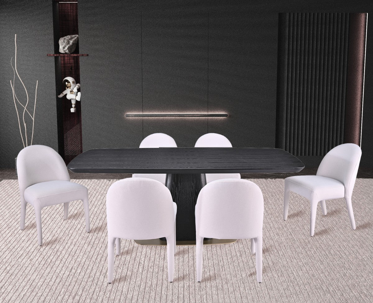 Curved 7-Piece Dining Set – Black/Beige