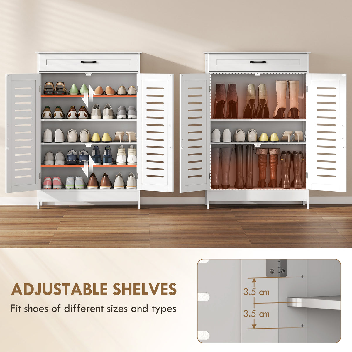 Shoe Cabinet with Louvered Doors – 31"W x 46"H