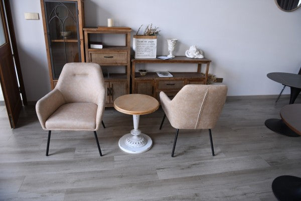 Brassex Vintage Beige Upholstered Dining Chair With Powder-Coated Steel Frame