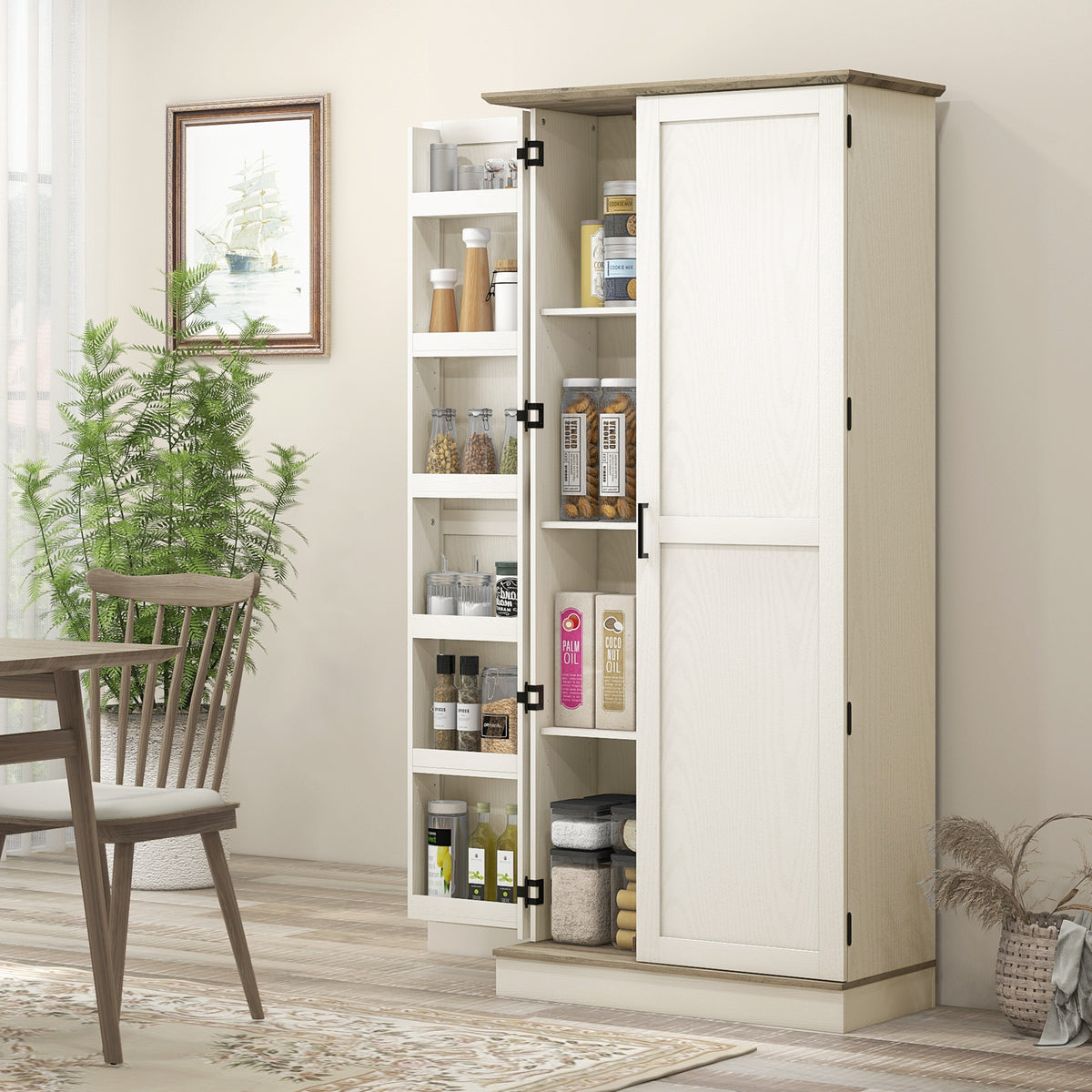 Tall Kitchen Pantry Cabinet with Door Shelves and Adjustable Shelves – 32"W x 70"H