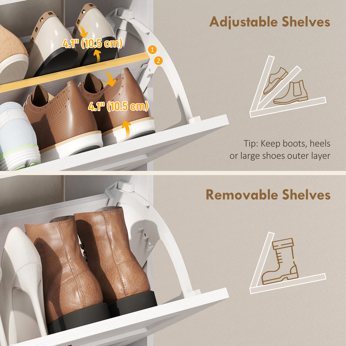 Slim Entryway Shoe Cabinet with 2 Flip Drawers – 31"W x 43"H