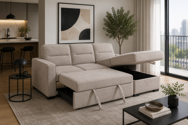 Brassex Sectional Sleeper Taupe Reversible Chaise