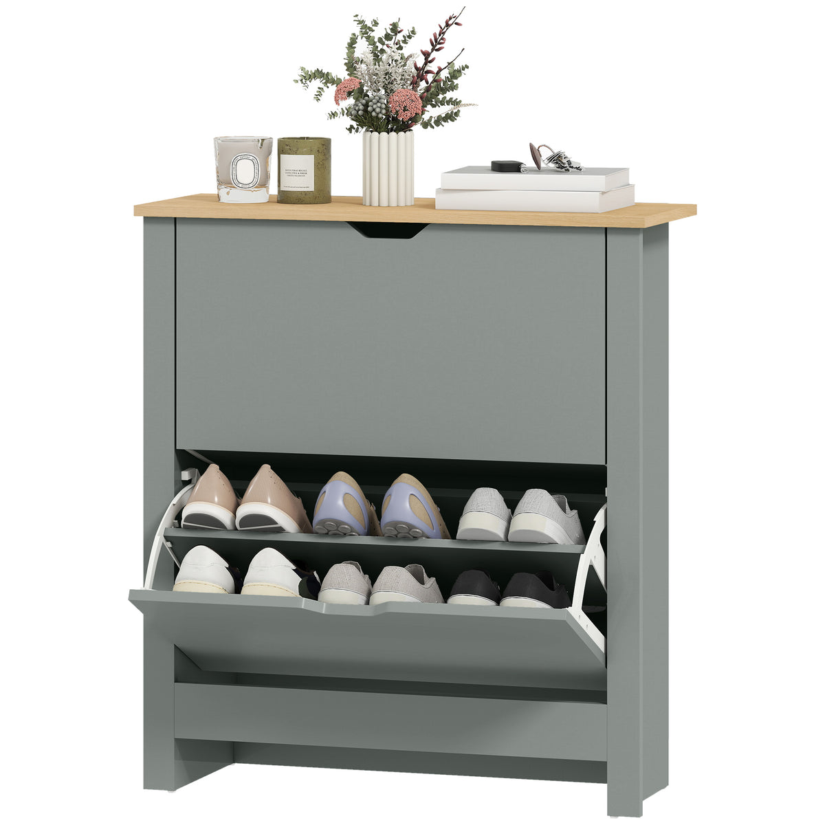 Shoe Storage Cabinet with 2 Flip Drawers – 28"W x 44"H