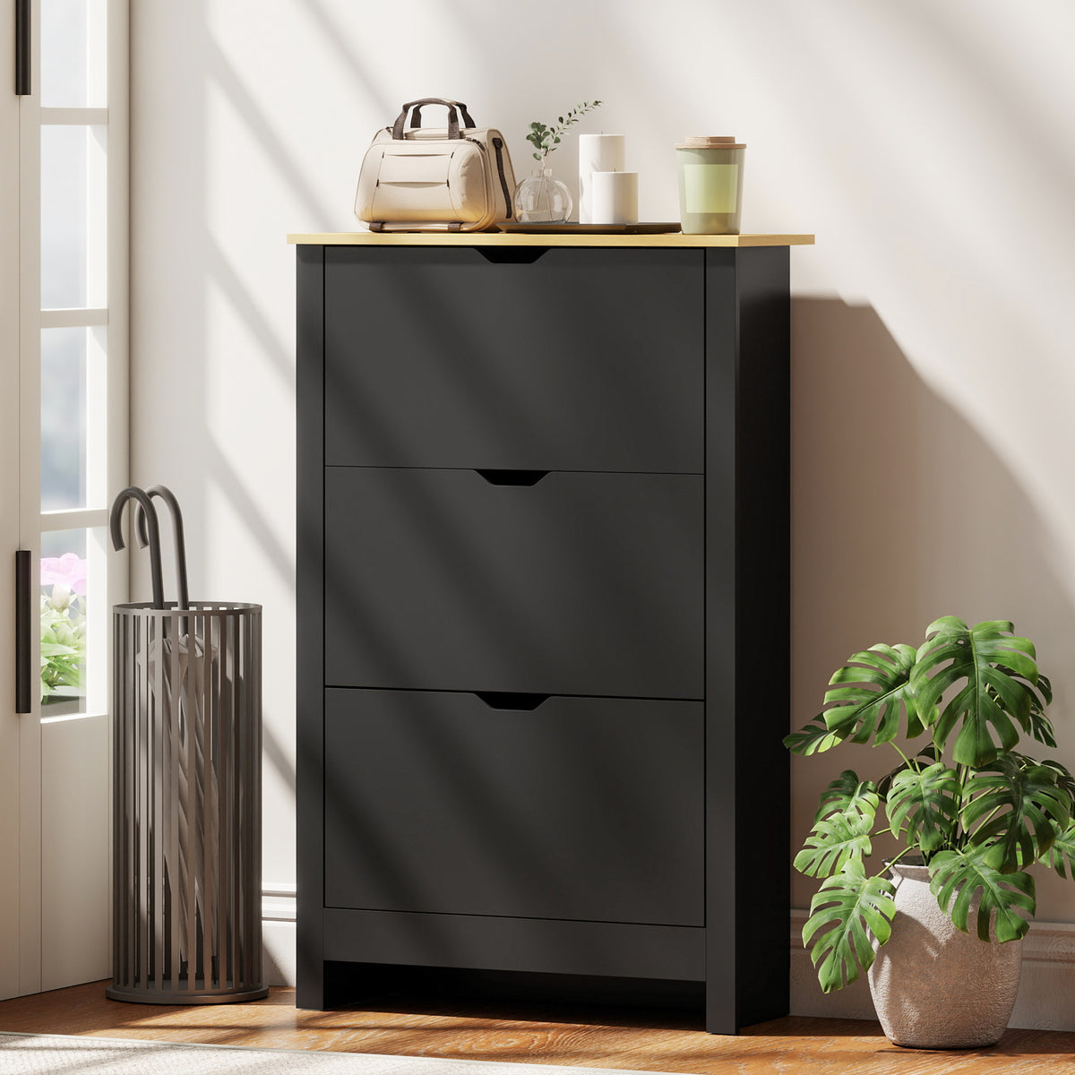 Shoe Storage Cabinet with 3 Flip Drawers – 28"W x 44"H
