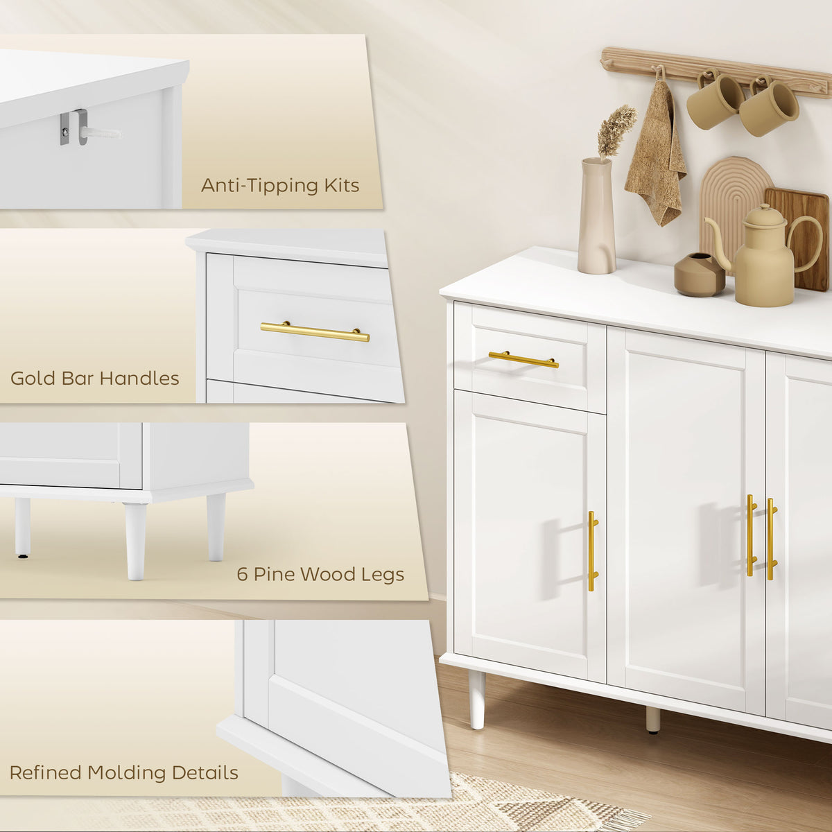 Buffet Cabinet with Soft-Close Doors – 55"W x 34"H