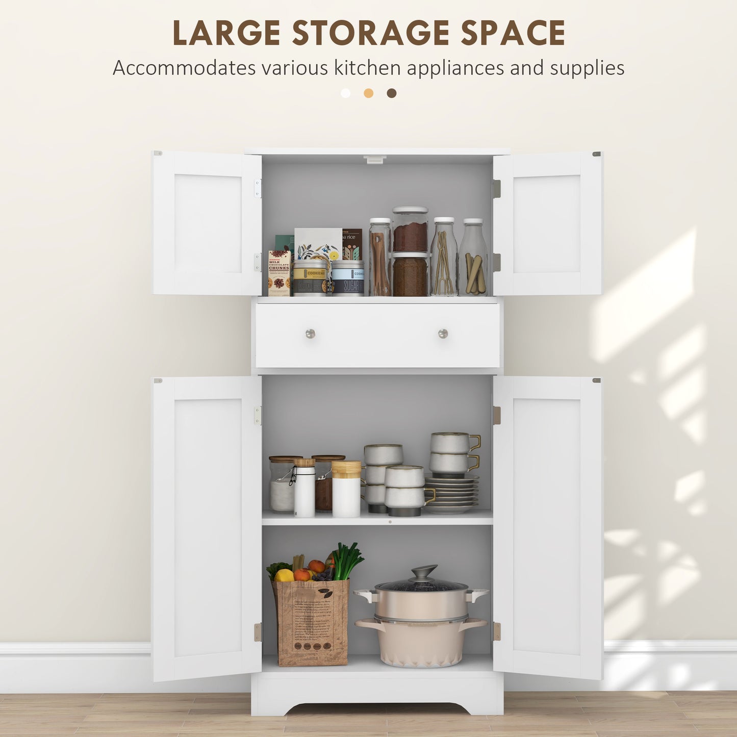 HOMCOM Modern Kitchen Cabinet 4‑Door With Drawer, Adjustable Shelf White