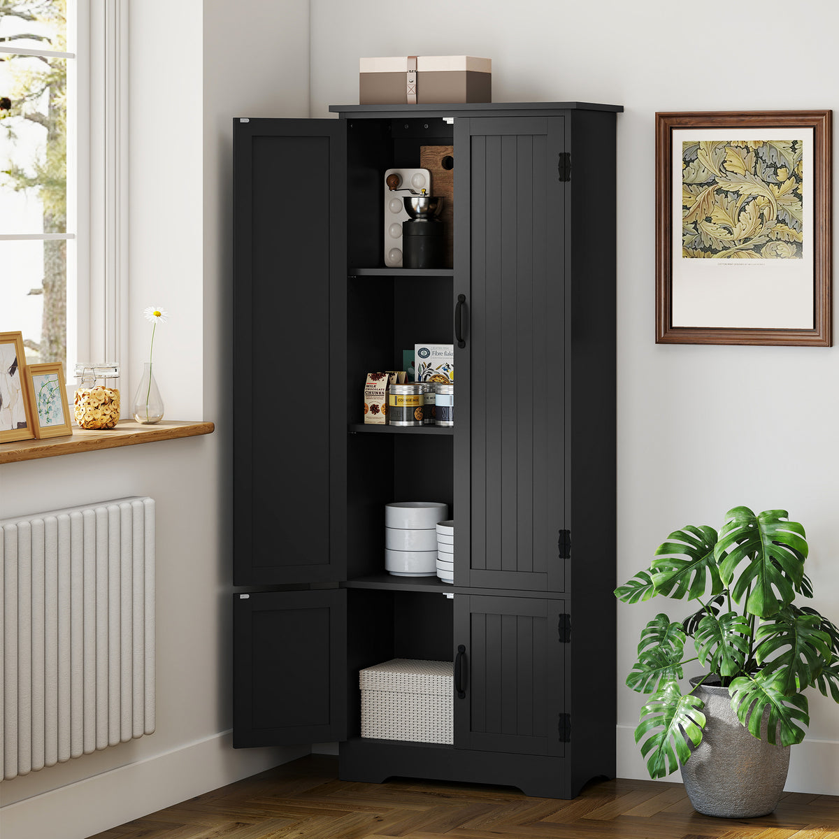 4-Door Pantry Storage Cabinet with Adjustable Shelves – 24"W x 60"H