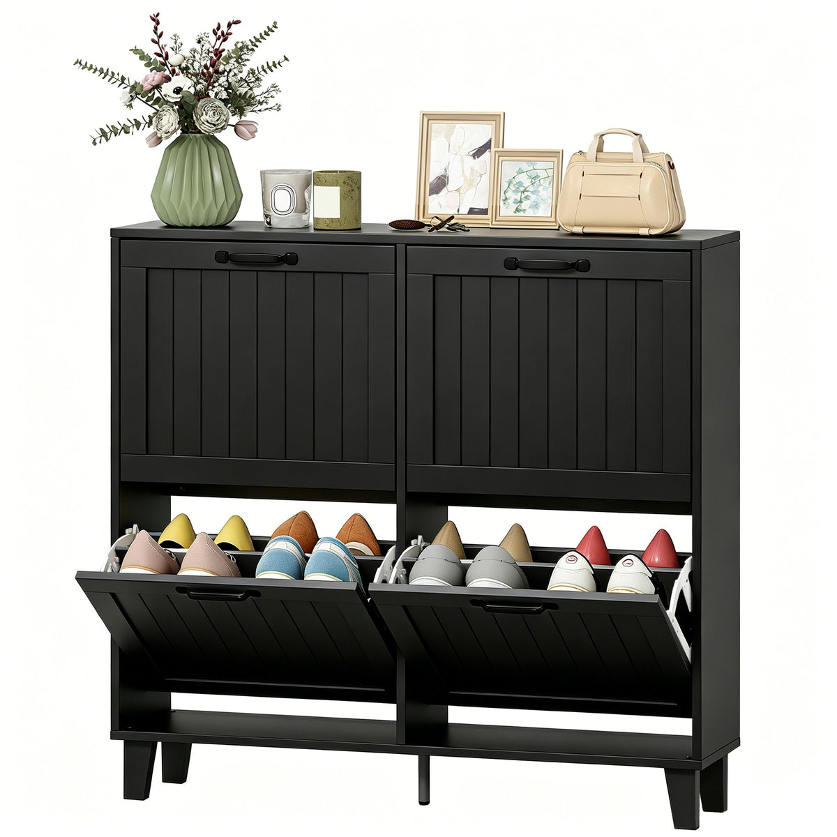 Shoe Cabinet with 4 Flip Drawers – 39"W x 37"H