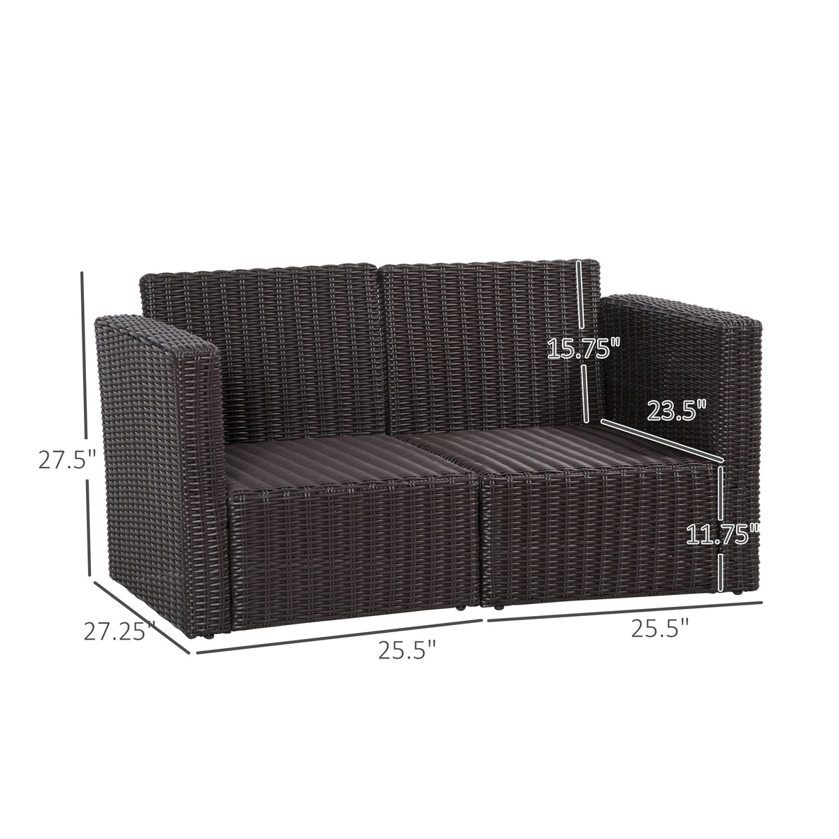 2 Pieces Patio Furniture Set Outdoor Loveseat Wicker Corner Sofa Set Outdoor Freely Combination PE Rattan Furniture, W/ Curved Armrests & Padded Cushion for Balcony, Garden, Lawn