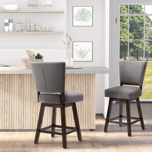 HOMCOM Swivel Counter Bar Stools Set of 2, Wood Legs, Footrests, Dark Grey
