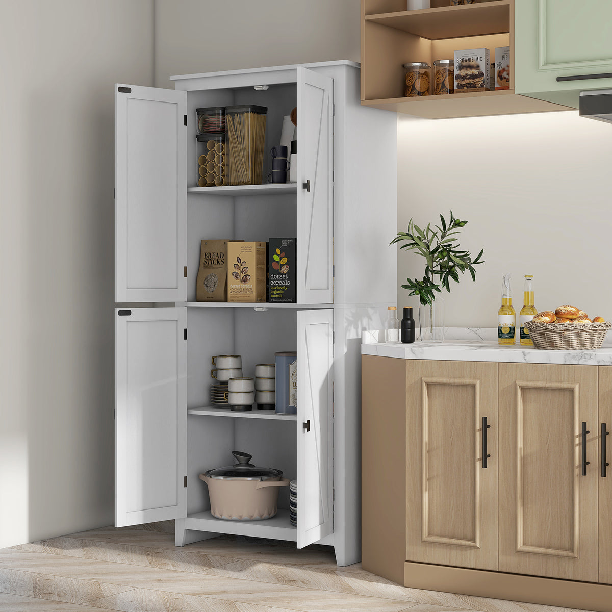 Kitchen Pantry Cabinet with Doors and Shelves – 32"W x 72"H