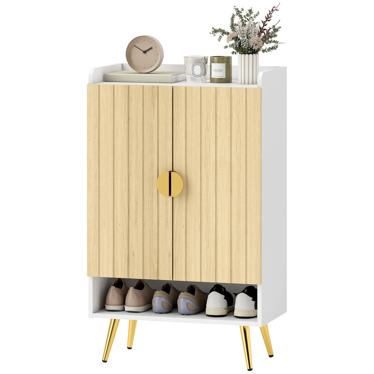 Entryway Shoe Cabinet with Open Shelves – 24"W x 39"H