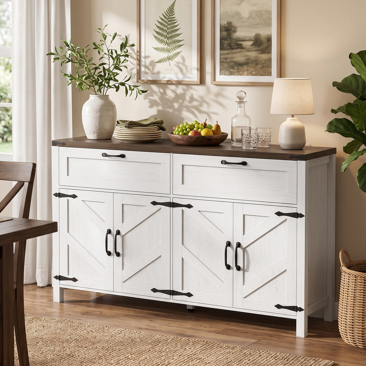 Farmhouse Sideboard Buffet Cabinet – 55"W x 32"H