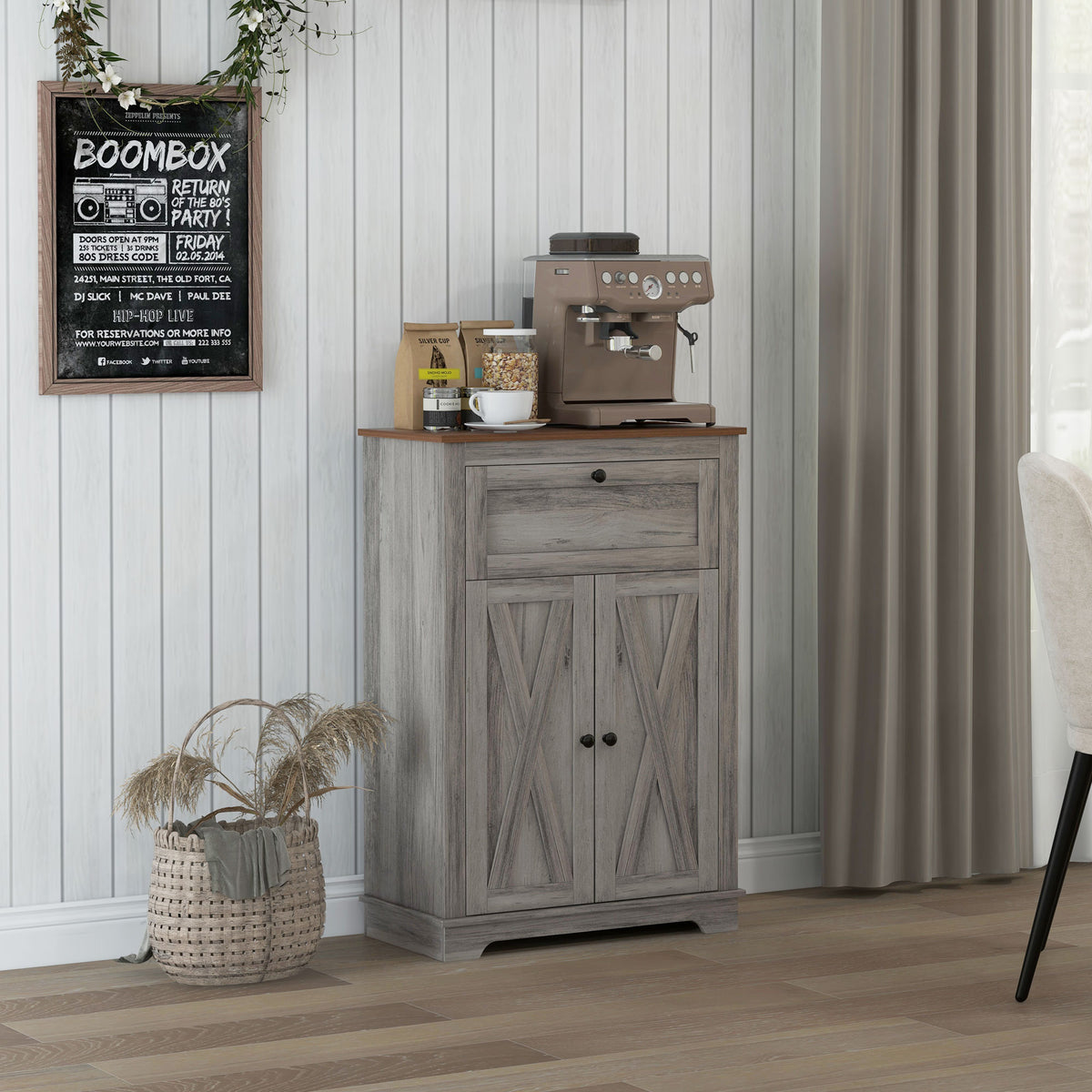 Farmhouse Storage Cabinet with Doors and Drawer – 24"W x 34"H