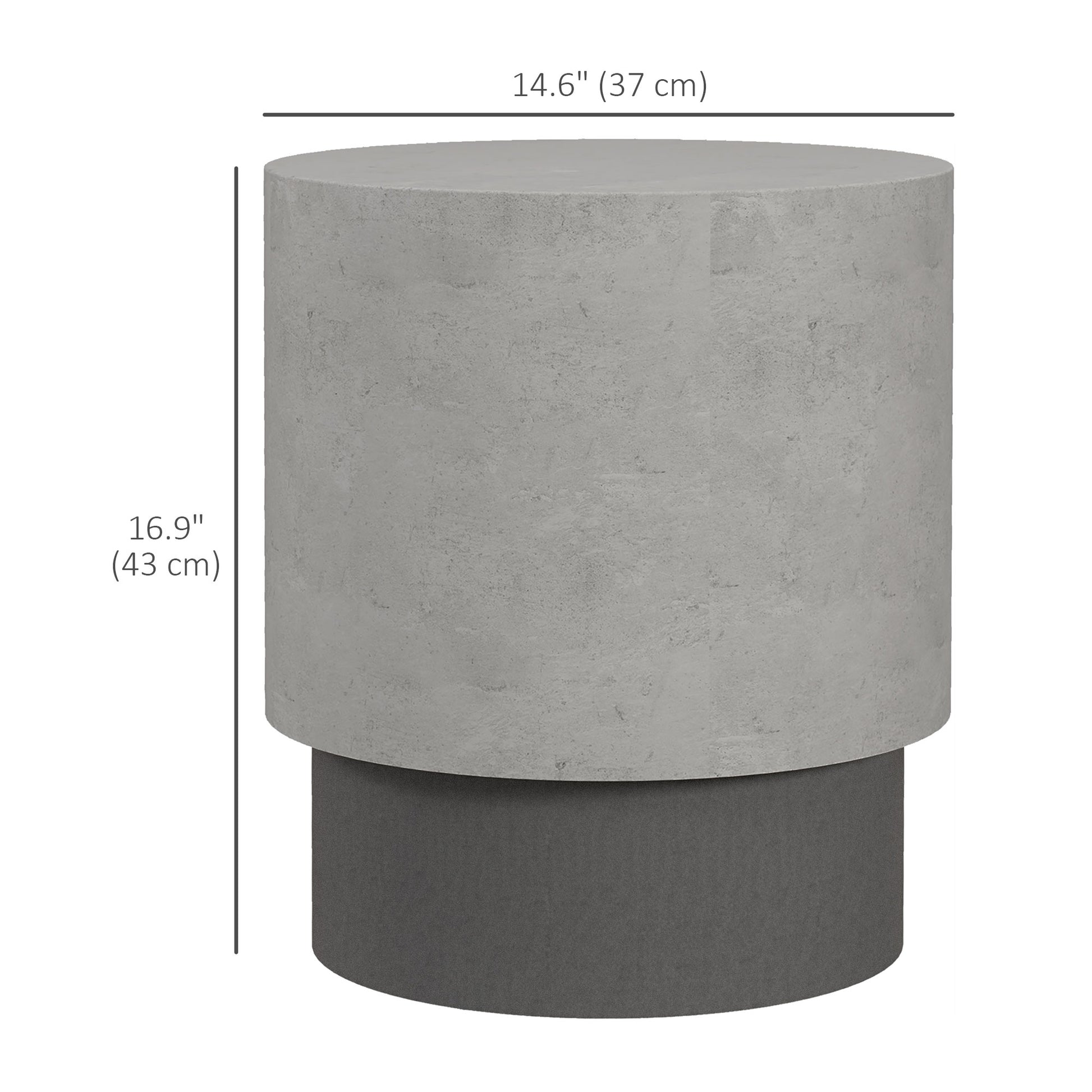 HOMCOM Round Concrete Finish Accent Side Table with Adjustable Feet - Indoor/Outdoor