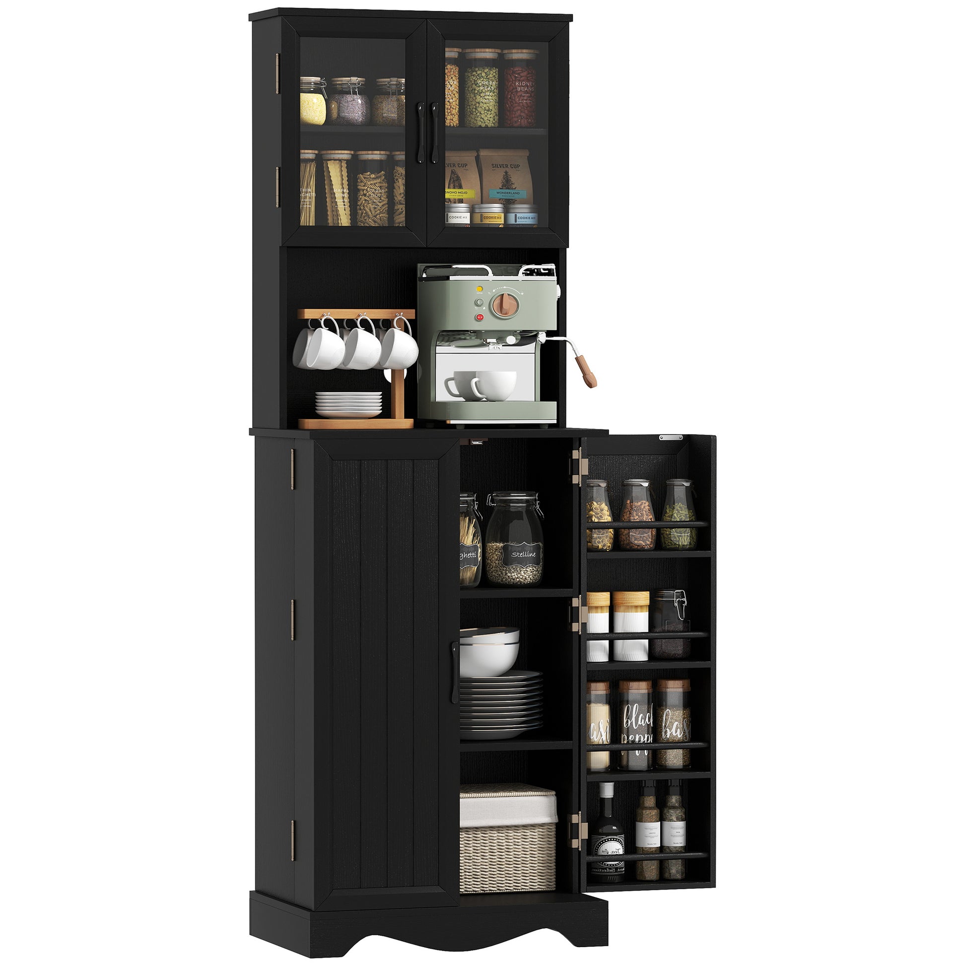 HOMCOM Kitchen Pantry Cabinet Freestanding With Acrylic Doors Black