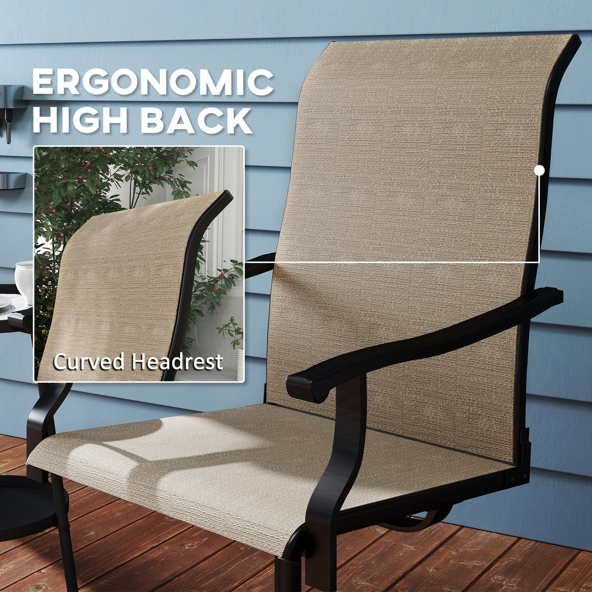 Outdoor Swivel Dining Chairs Set of 2, High Back Swivel Chairs with All Weather Mesh for Deck, Backyard, Poolside – Brown
