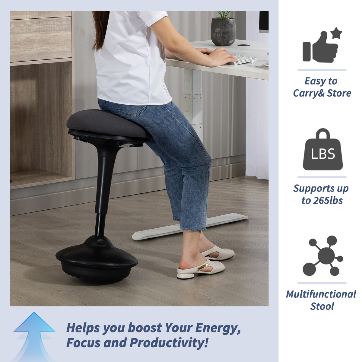 Swivel Standing Desk Chair, Backless Wobble Stool Chair, Dark Grey