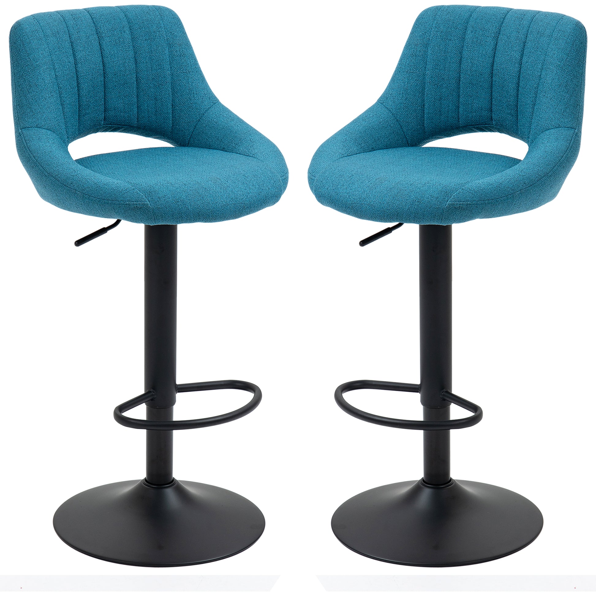 HOMCOM Set of 2 Swivel Blue Linen Adjustable Height Bar Stools