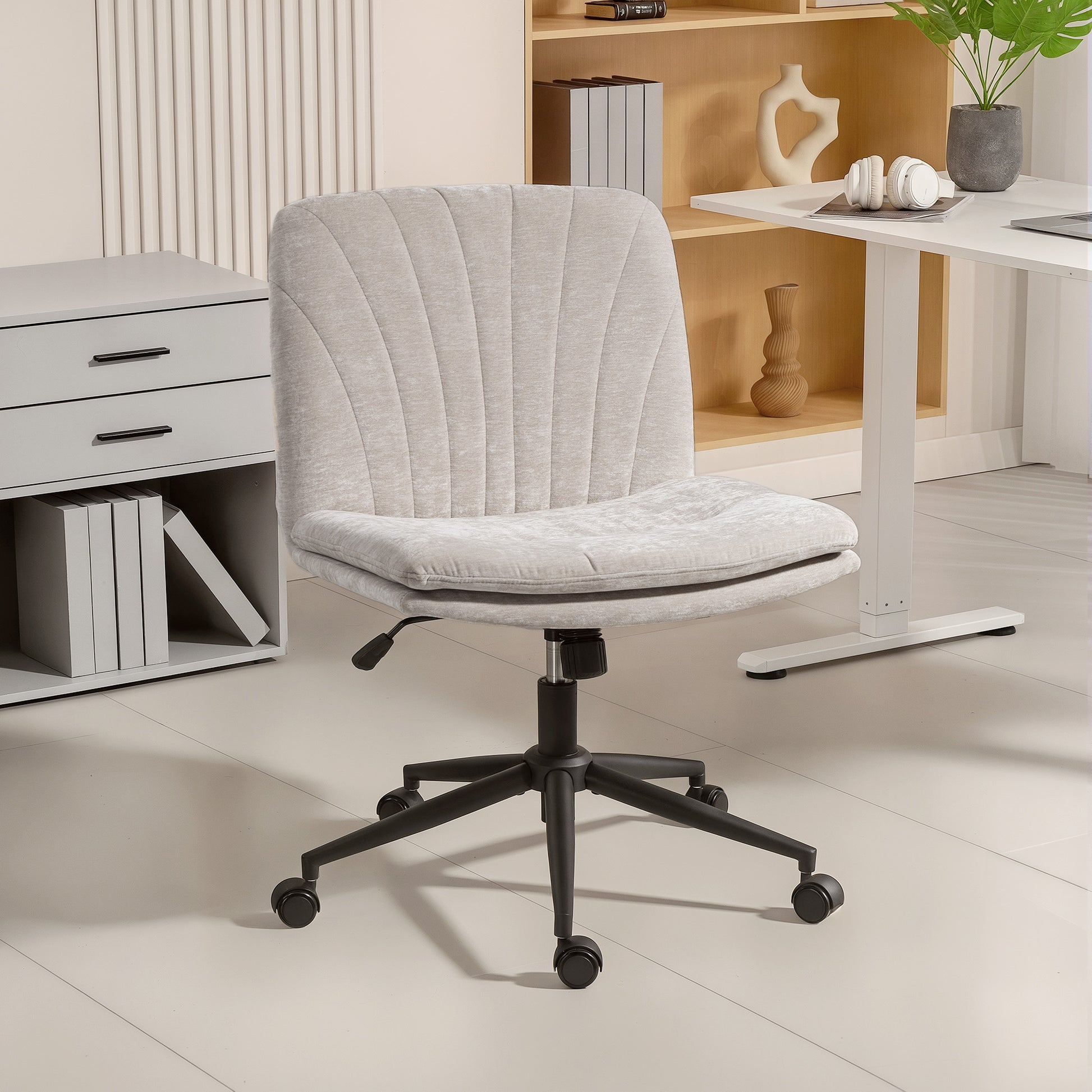 HOMCOM Wide Armless Criss Cross Office Chair: Adjustable Height, Tilting, Swivel, Beige