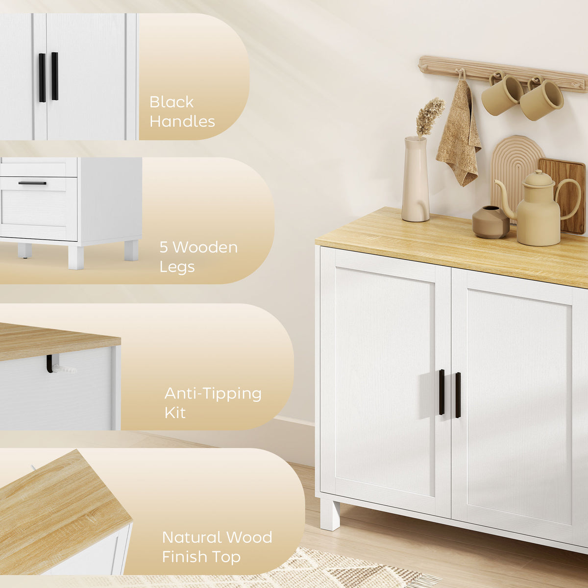 Buffet Cabinet with 3 Drawers and Soft-Close Doors – 47"W x 30"H