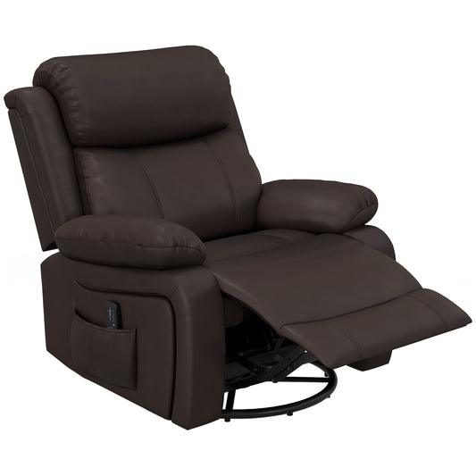 HOMCOM Brown PU Leather Massage Recliner Swivel Rocking Chair