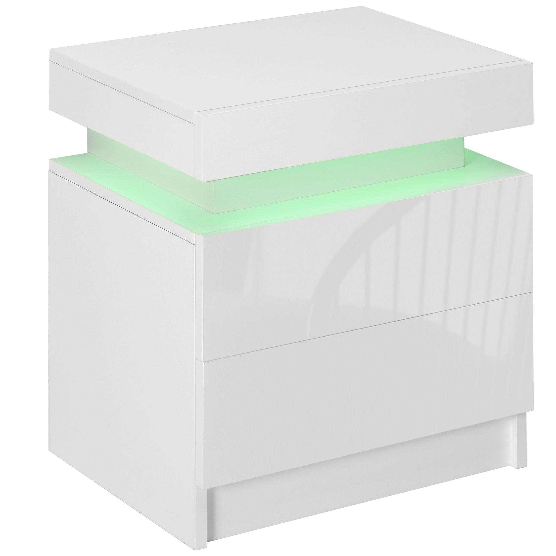 HOMCOM Modern LED Nightstand High Gloss Front 2-Drawer Bedside Table