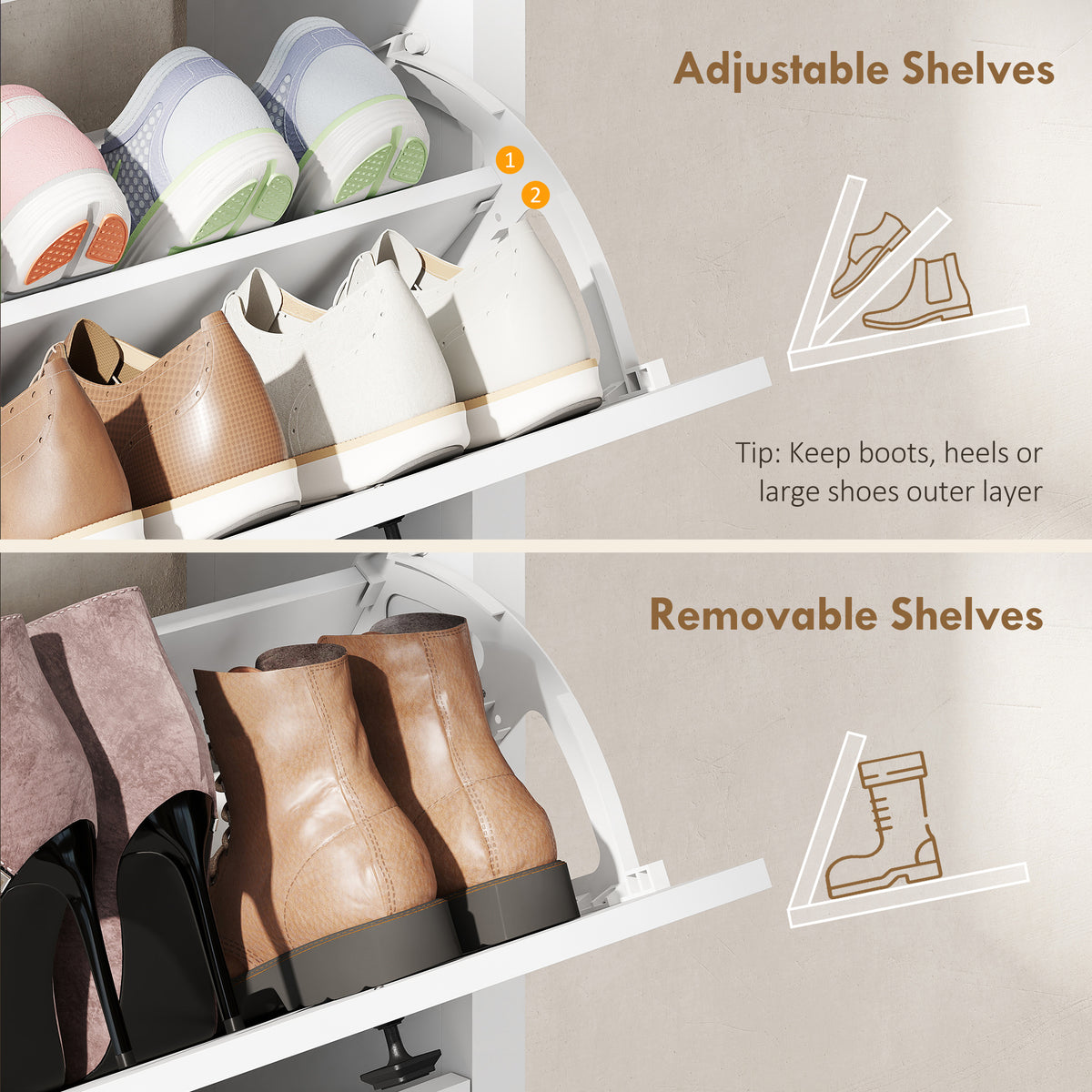 Slim Shoe Cabinet with 3 Flip Drawers – 24"W x 47"H