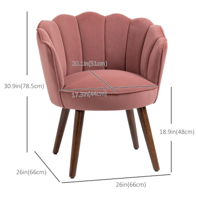 HOMCOM Modern Pink Velvet Accent Chair, Tapered Wood Legs, Living Room