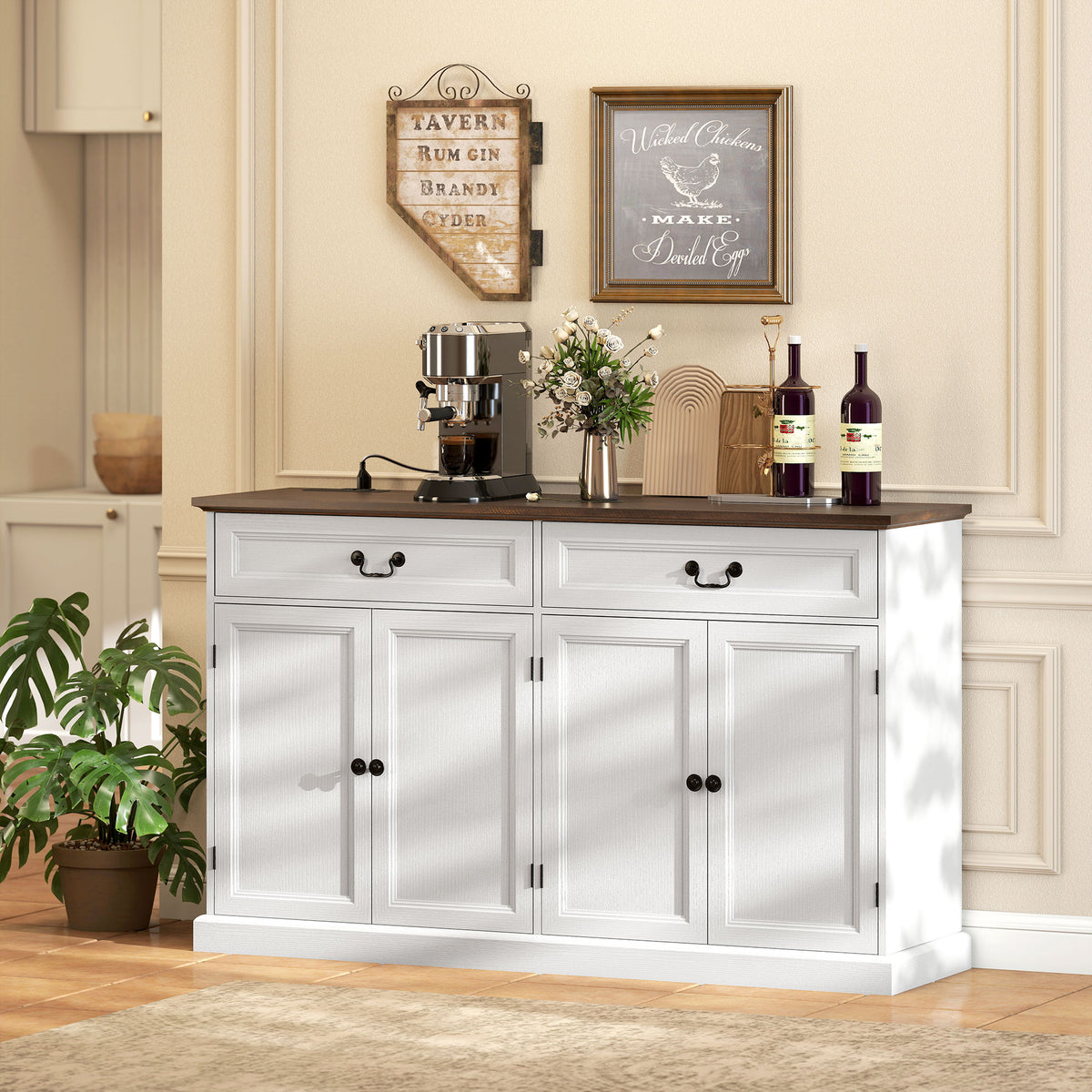 Farmhouse Sideboard with Charging Station – 55"W x 33"H