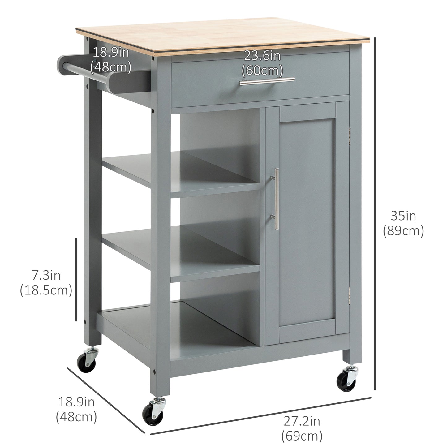 HOMCOM Compact Kitchen Utility Cart Grey