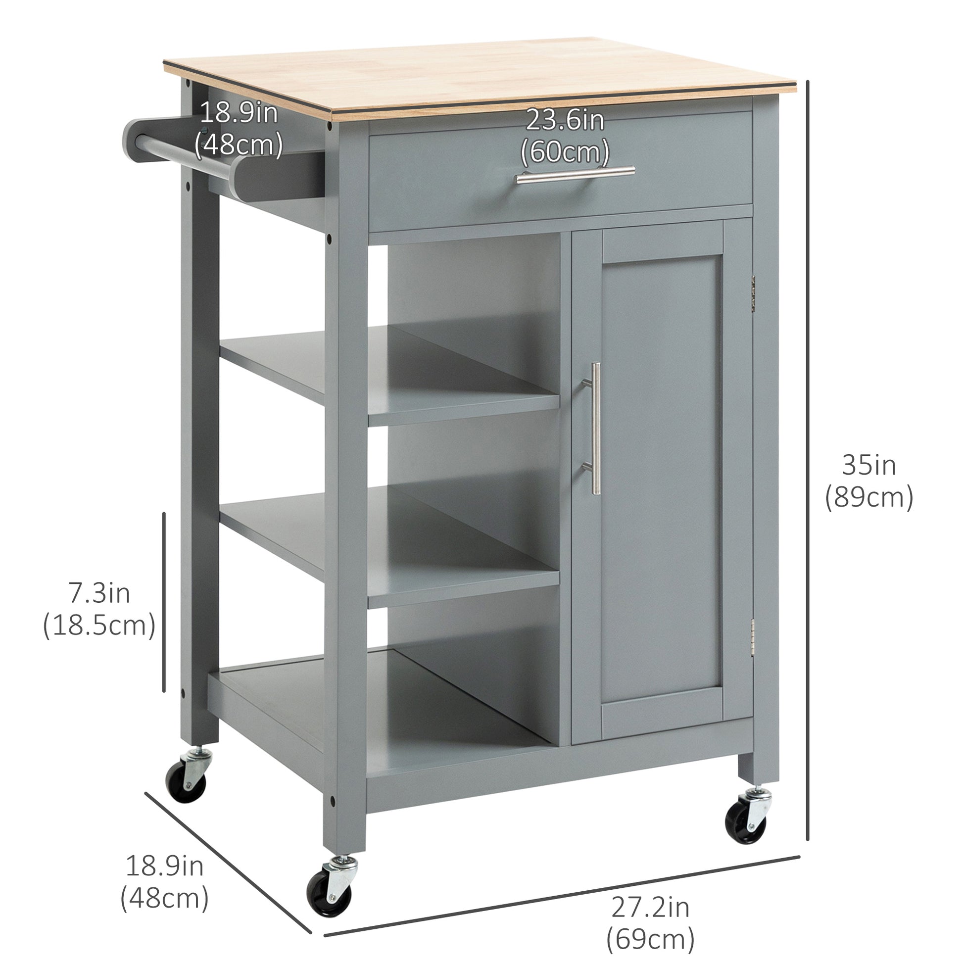 HOMCOM Compact Kitchen Utility Cart Grey