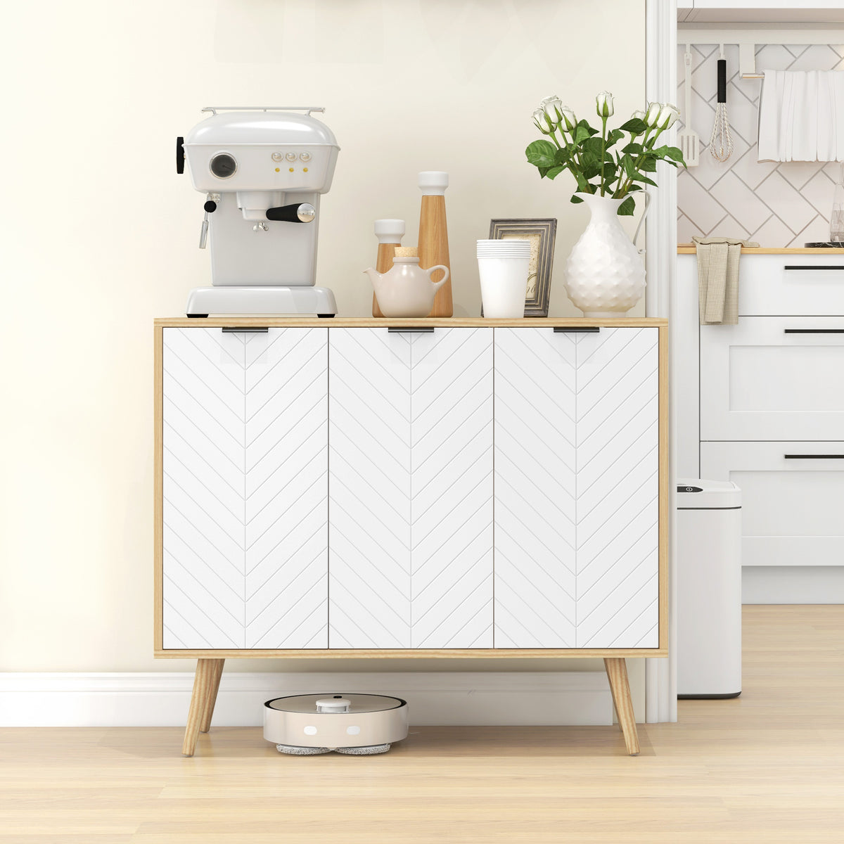 Modern Sideboard and Buffet with Adjustable Shelves and 3 Doors – 36"W x 31"H