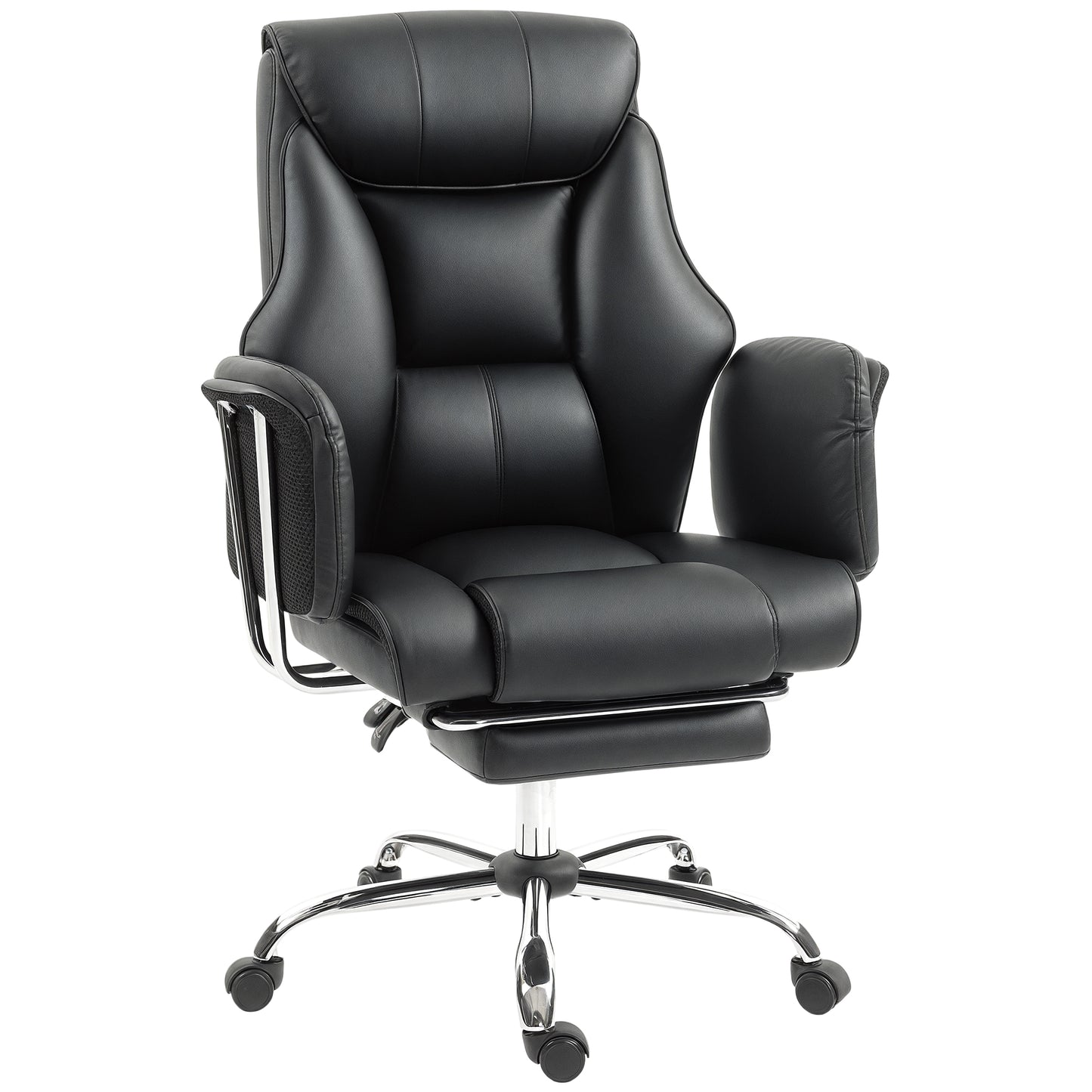 HOMCOM Executive Reclining Office Chair: Overstuffed PU Leather, Footrest, Swivel Wheels