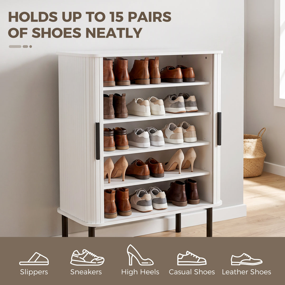 Shoe Cabinet with Tambour Door and Side Cubbies – 31"W x 37"H