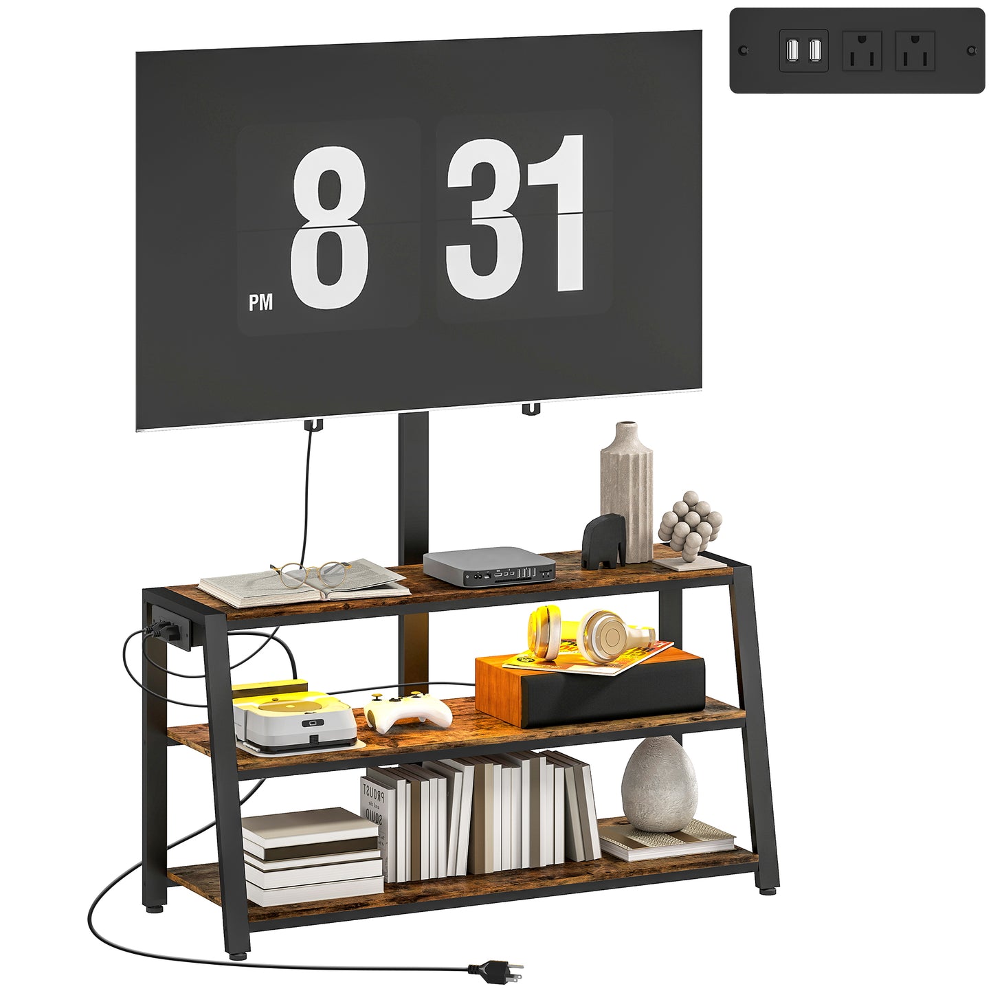 HOMCOM Swivel TV Stand with Mount, Power Outlet, LED Lights for 32-70 Inch TVs