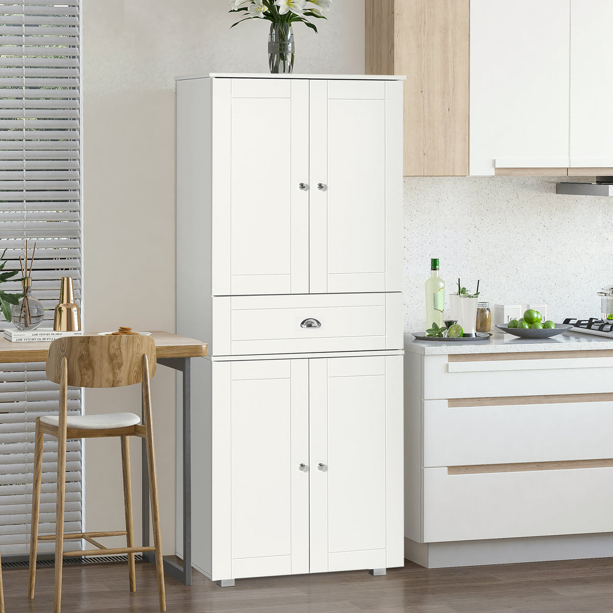 Modern Kitchen Pantry Storage Cabinet with 4 Doors and 3 Adjustable Shelves – 29"W x 73"H