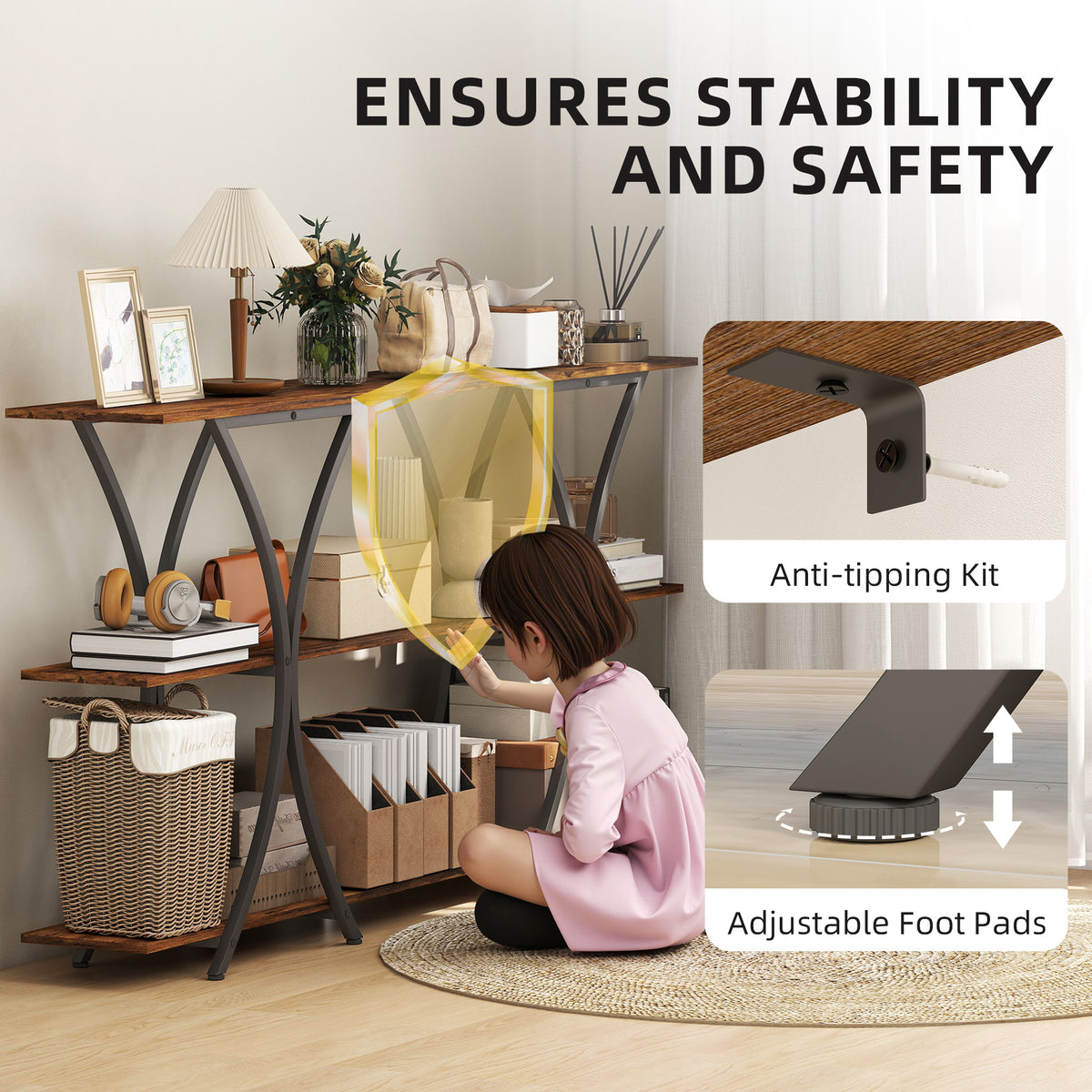 71" 3-Tier Industrial Console Table