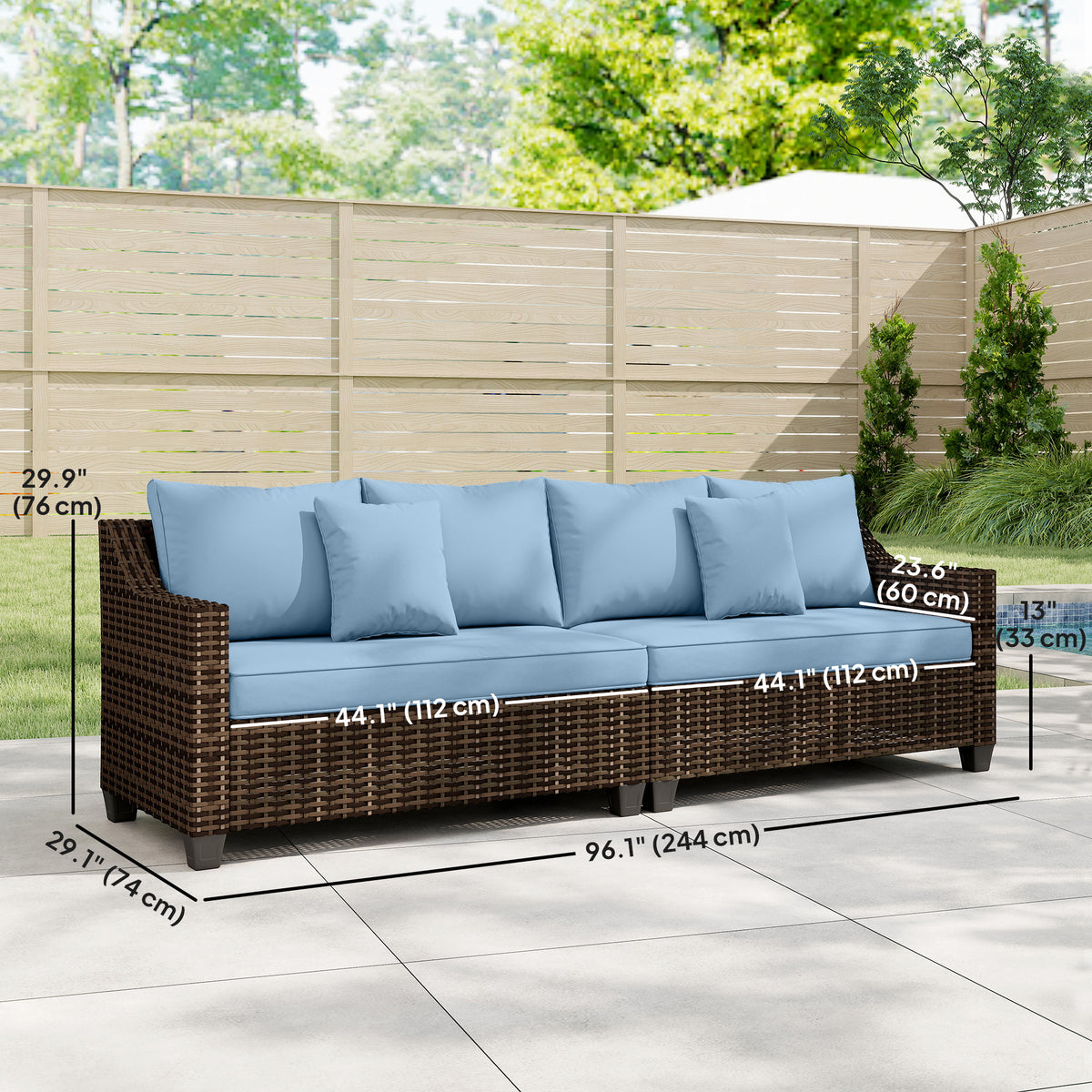 PE Wicker Outdoor Couch Sofa, 4-Seater Modular Patio Furniture Lounge Set with 2 Loveseats, Cushions, Pillows