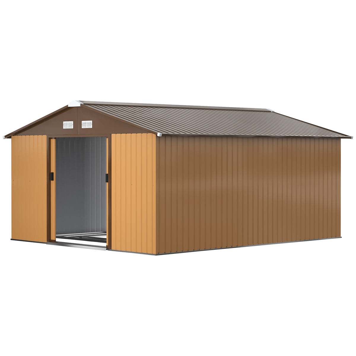 11' x 13'Garden Storage Shed w/ Foundation Kit Metal Tool Storage House w/ Double Doors – Yellow