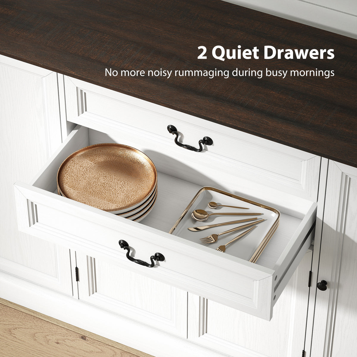 Farmhouse Sideboard with Charging Station and Thickened Top – 58"W x 34"H