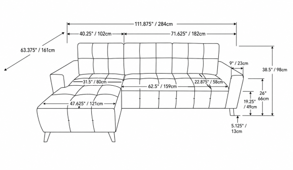 Brassex LHF Sectional Sleeper Beige
