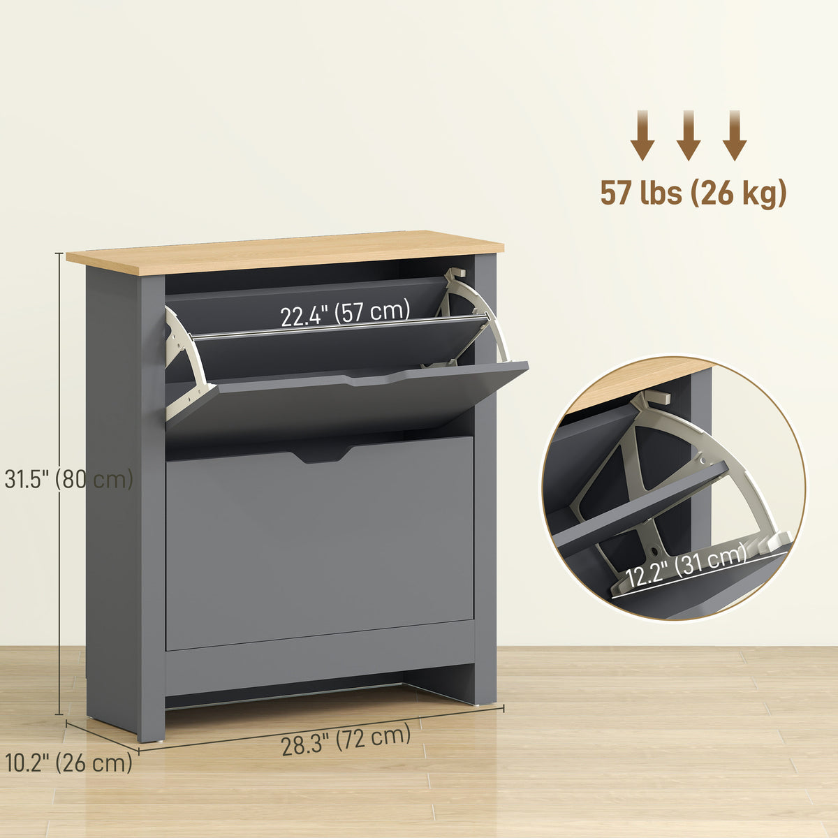 Shoe Storage Cabinet with 2 Flip Drawers – 28"W x 44"H