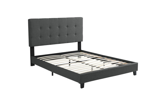 Cabo Upholstered Queen Platform Bed Frame with Adjustable Tufted Headboard, Dark Grey