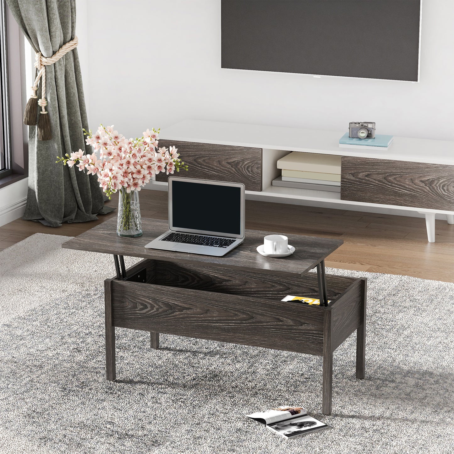 Modern Lift Top Coffee Table with Hidden Storage for Living Room, Grey