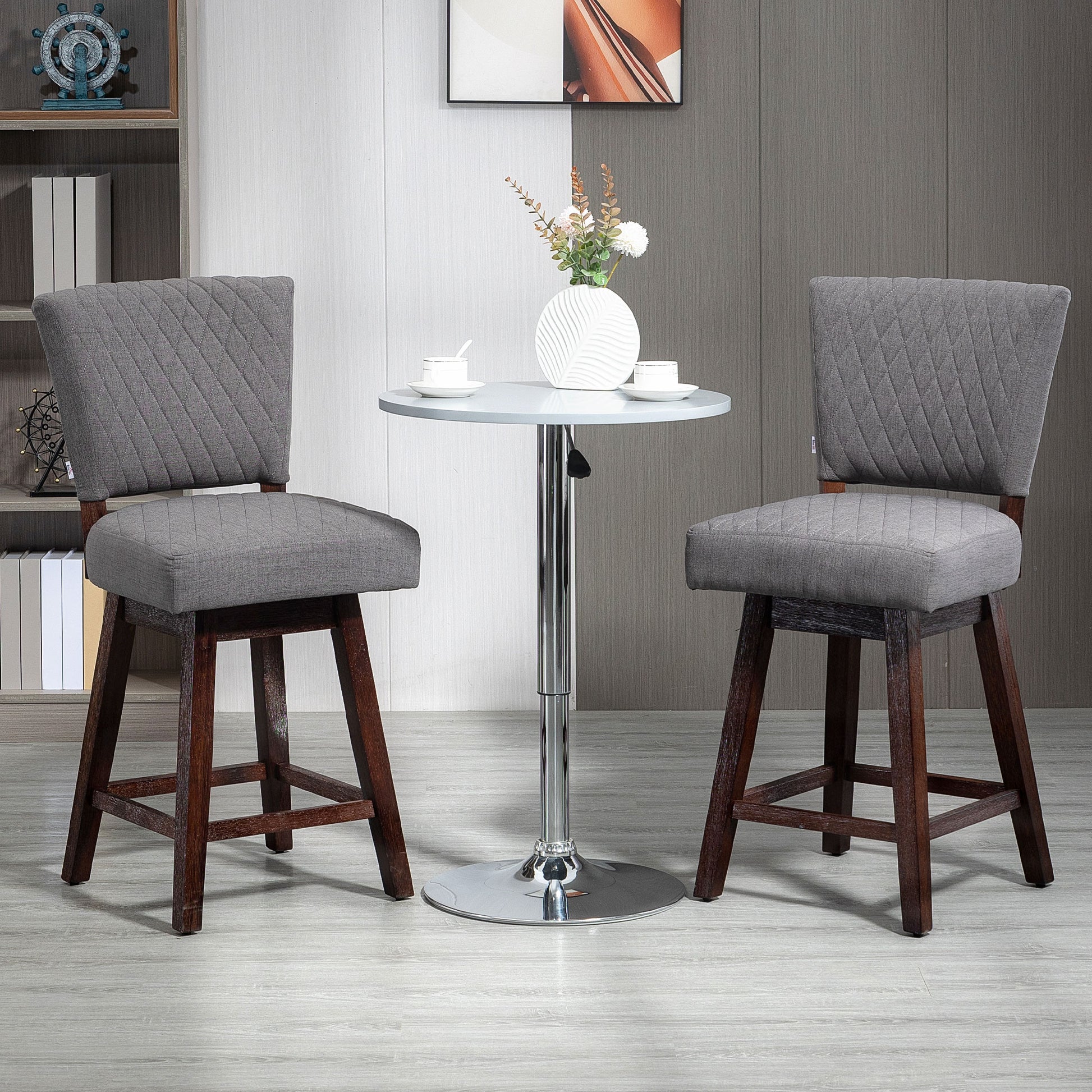 HOMCOM Swivel Counter Bar Stools Set of 2, Wood Legs, Footrests, Dark Grey