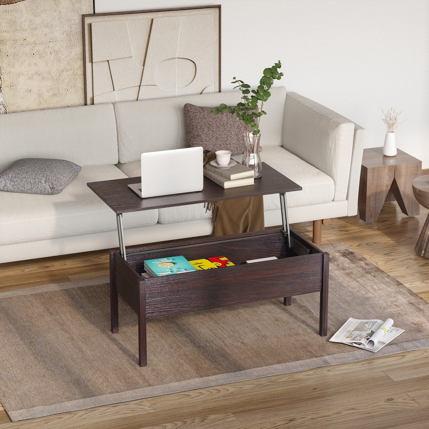 HOMCOM Versatile Lift-Top Coffee Table with Concealed Storage for Modern Living