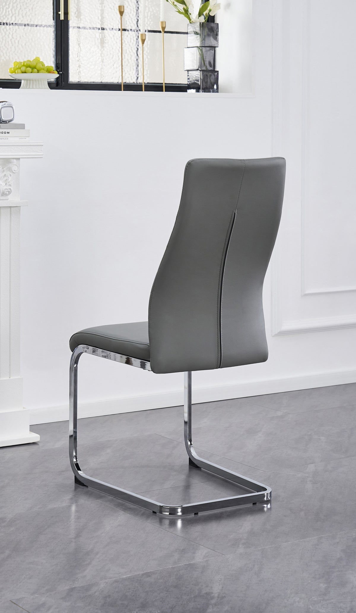 Diamond-Stitch Dining Chair with Chrome C-Base – Set of 6