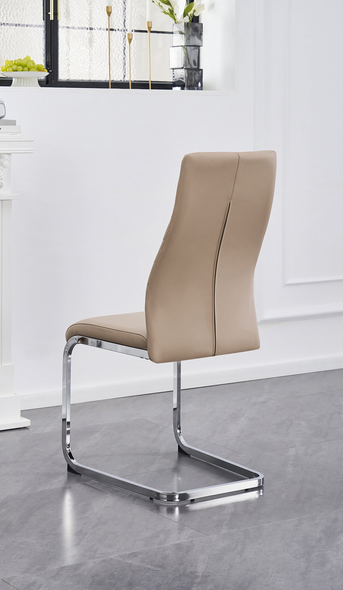 Diamond-Stitch Dining Chair with Chrome C-Base – Set of 6