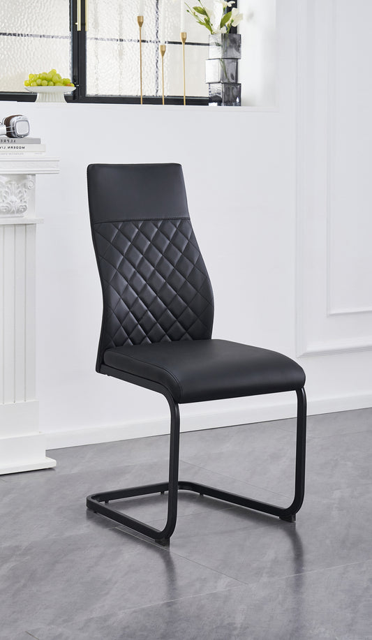Diamond-Stitch Dining Chair with Black C-Base – Set of 6
